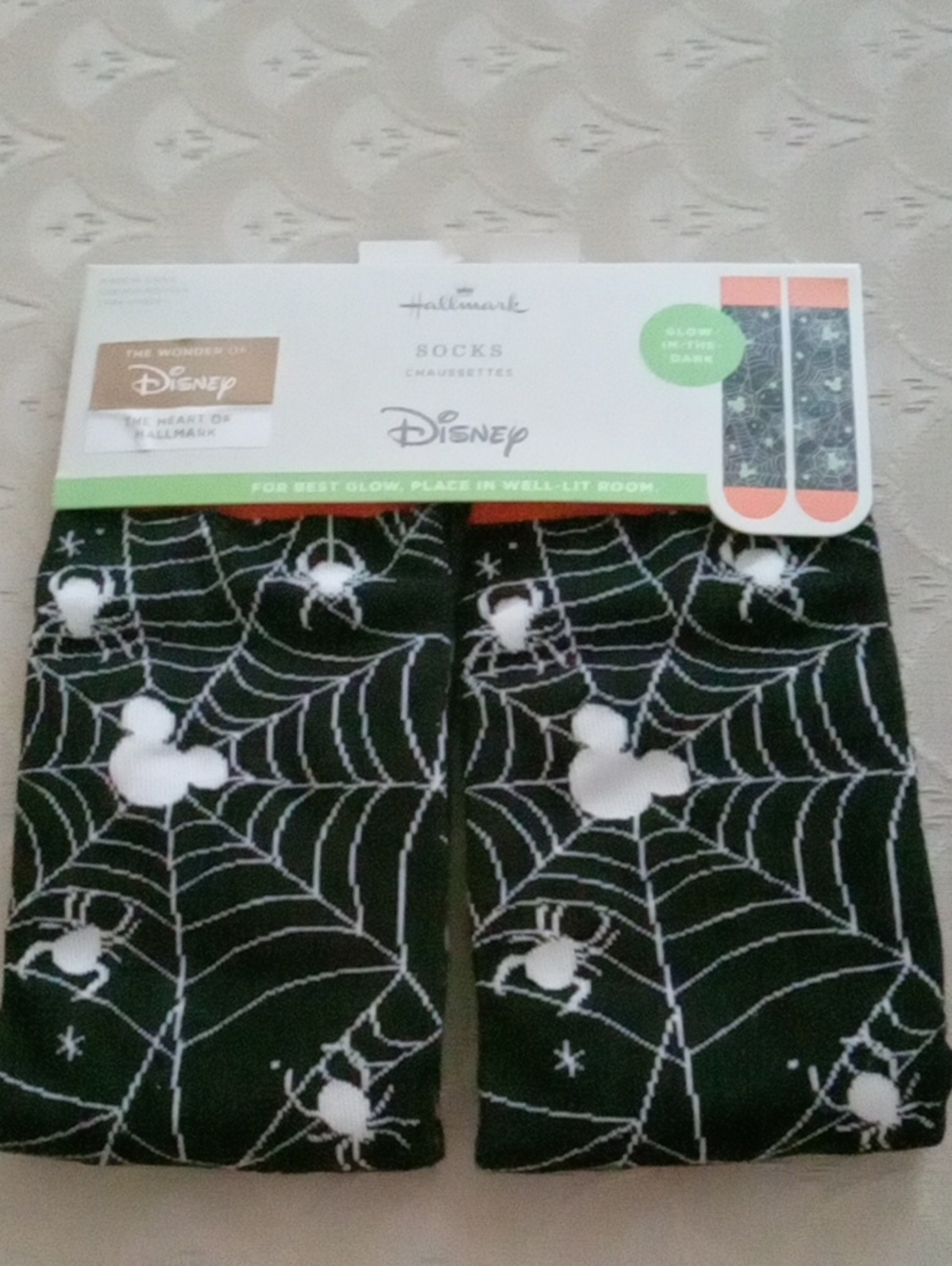 Hallmark Disney Black Spiderweb Glow-In-The-Dark Socks